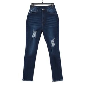 BOB High Rise Distressed Dark Wash Raw Hem Skinny Jeans Womens 11 12
